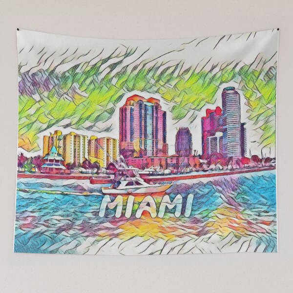 Item preview, City Abstract Painting - MIAMI BEACH skyline designed and sold by EDDArt.