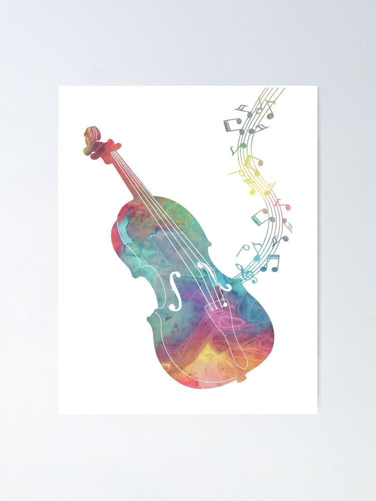 Poster for Sale avec l'œuvre « Guitare acoustique et notes de musique » de  l'artiste Primroaddesigns
