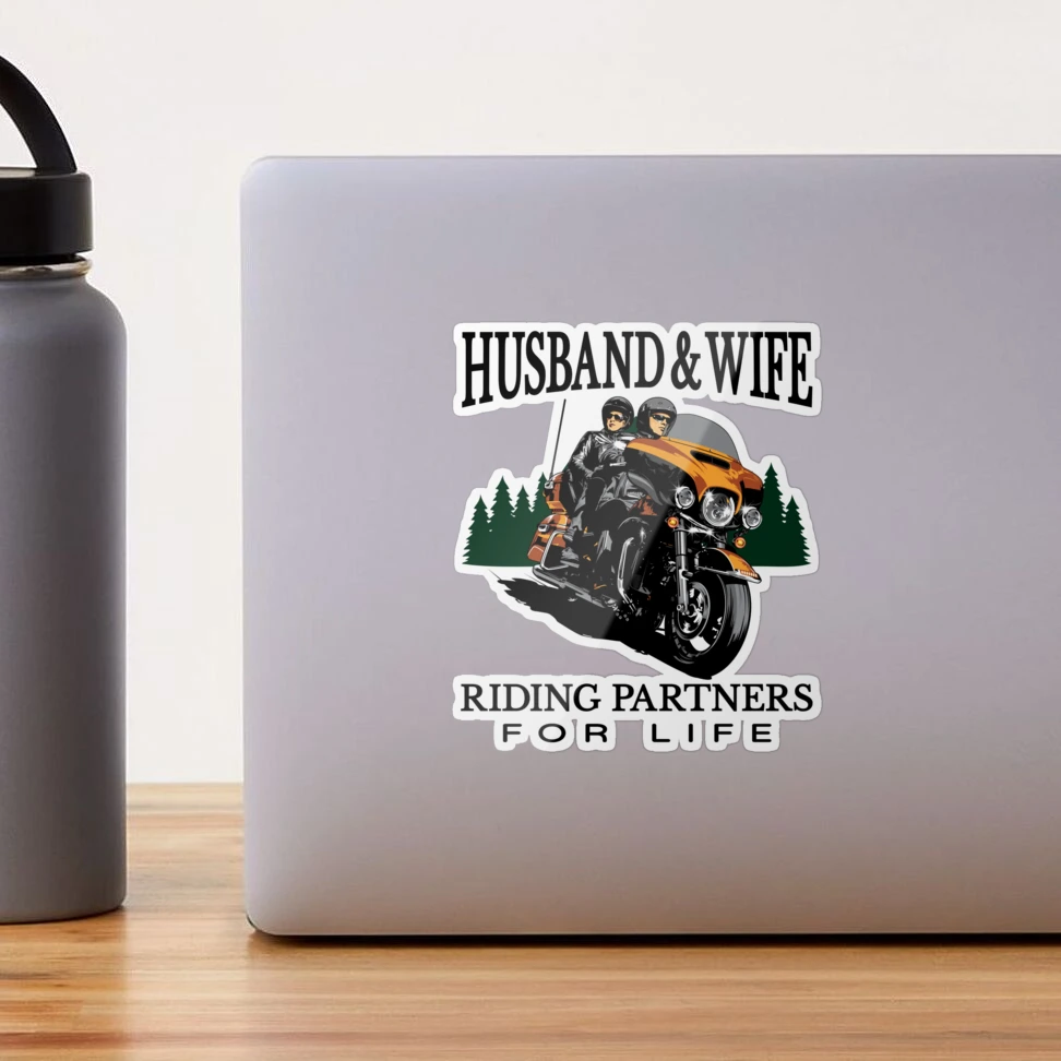 Husband & wife riding partners for life, Biker Sticker for Sale by Lekrock