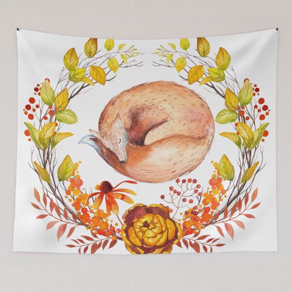 Item preview, Sleeping Fox Autumn Wreath designed and sold by MollySky.