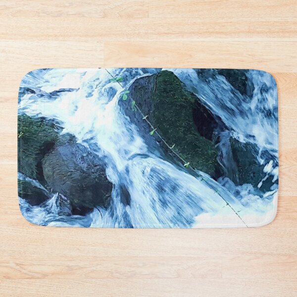 Item preview, River flow ,fern, rocks, flow, river, water, island, paradise, adventure, foam, blue, navy, aqua, summer, designed and sold by PrintedDreams.