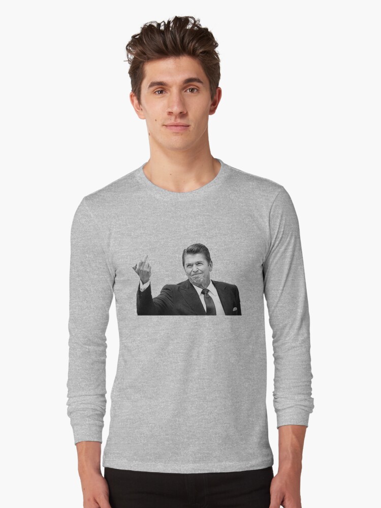 Thumbnail 1 of 5, Long Sleeve T-Shirt, Ronald Reagan Flipping The Bird  designed and sold by LibertyManiacs.