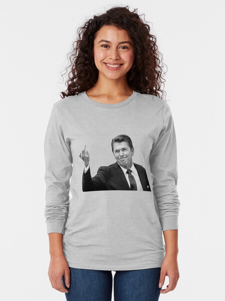 Thumbnail 2 of 5, Long Sleeve T-Shirt, Ronald Reagan Flipping The Bird  designed and sold by LibertyManiacs.
