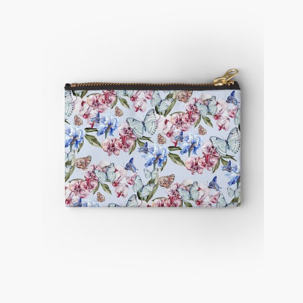 Item preview, Watercolor Flowers Butterflies Pattern blue red designed and sold by EDDArt.