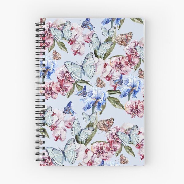 Item preview, Watercolor Flowers Butterflies Pattern blue red designed and sold by EDDArt.