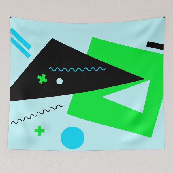 Item preview, Memphis Style Geometric - Turquoise and Neon Green designed and sold by TotallyRetroArt.