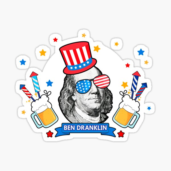 Vista previa del artículo con la obra «DIVERTIDO 4 de julio Ben Franklin Drinkin - Beer Fireworks & Freedom God Bless America», diseñado y vendido por originalsusie.