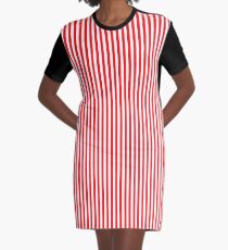 Red and White Striped Slimming Dress Graphic T-Shirt Dress