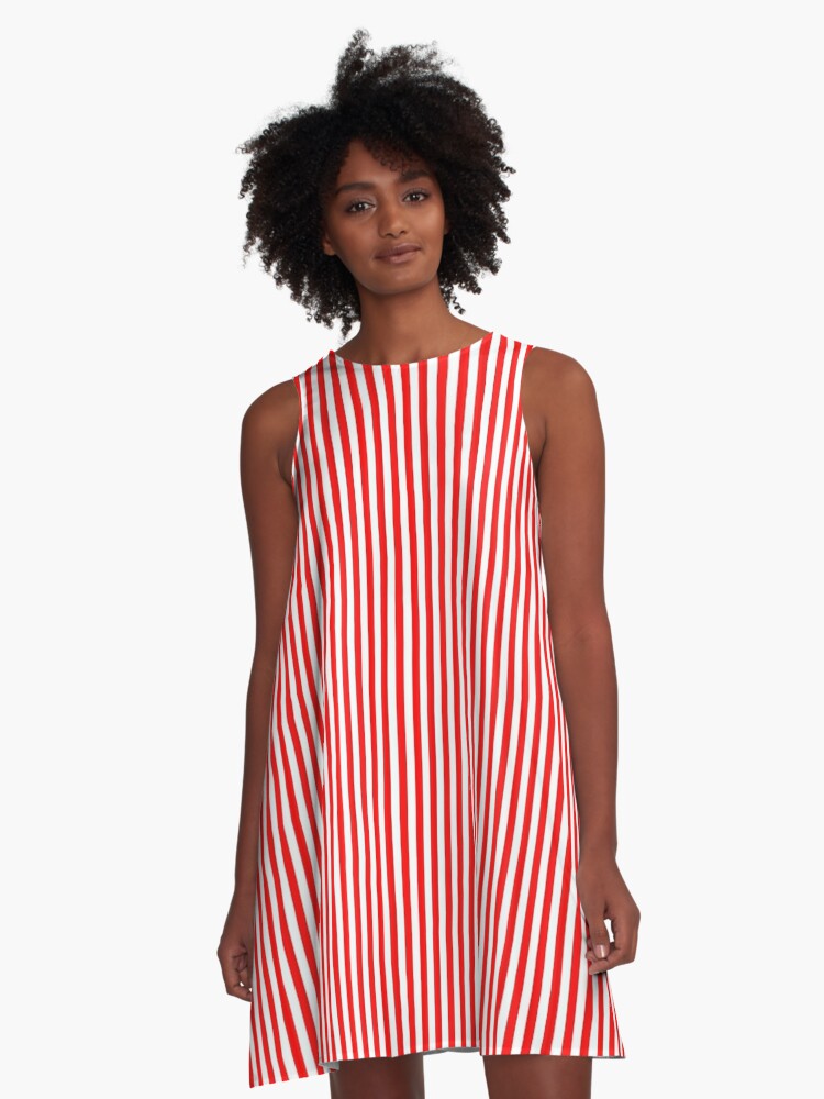 red dress with white stripes