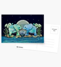 Lotus Flower Elephants Ocean Blue and Sea Green Postcards
