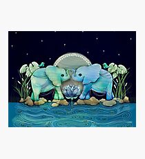 Lotus Flower Elephants Ocean Blue and Sea Green Photographic Print