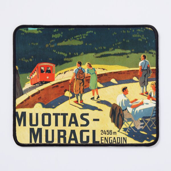 Item preview, MUOTTAS MURAGL Mountain Summit Engadin Funicular Railway Transport Switzerland 1937 Vintage Tourism Poster designed and sold by retroposters.