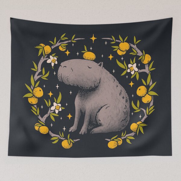 Item preview, Goblincore Aesthetic Capybara Chilling With Orange on Head | Cottagecore Capy Yuzu Citrus Fruit Blossom Flowers Meditating - Dreamcore Fairytale Mycology Fungi Shrooms Forager Foraging Pet Mat Bandana designed and sold by Any Color Designs.