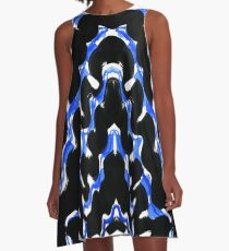 Black and Blue Space Wave Painting A-Line Dress