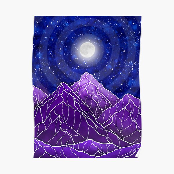 Sommets violets des montagnes Poster