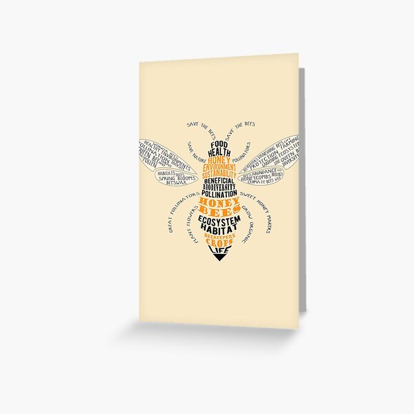 Honey Bee Word Cloud with Wings Greeting Card
