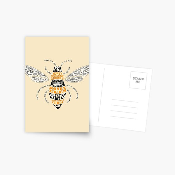Honey Bee Word Cloud with Wings Postcard