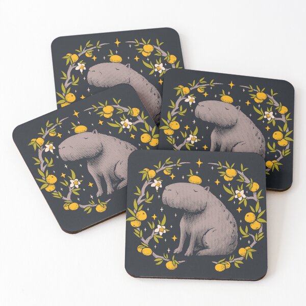Item preview, Capybara Cottagecore Aesthetic Chilling With Orange on Head | Goblincore Capy Yuzu Citrus Fruit Blossom Flowers Meditating - Dreamcore Fairytale Mycology Fungi Shrooms Forager Foraging Pet Mat Bandana designed and sold by Any Color Designs.