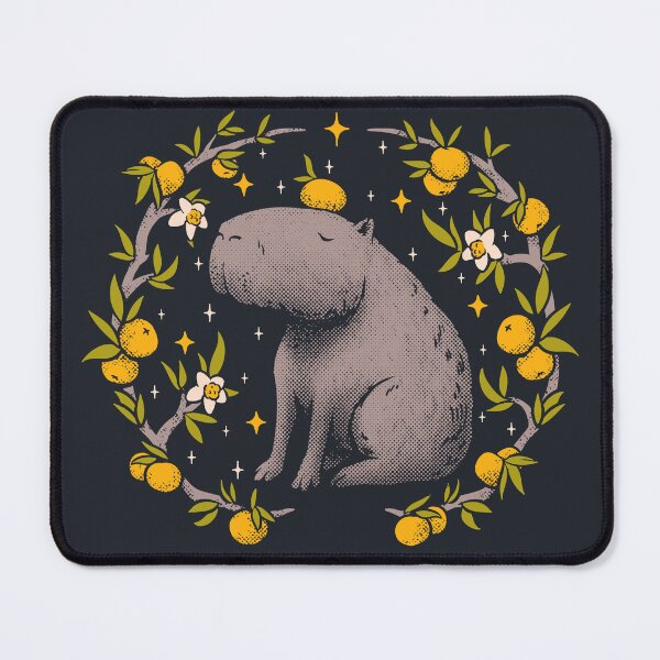 Item preview, Capybara Cottagecore Aesthetic Chilling With Orange on Head | Goblincore Capy Yuzu Citrus Fruit Blossom Flowers Meditating - Dreamcore Fairytale Mycology Fungi Shrooms Forager Foraging Pet Mat Bandana designed and sold by Any Color Designs.
