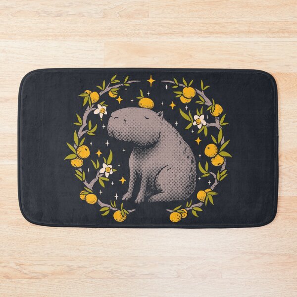 Item preview, Capybara Cottagecore Aesthetic Chilling With Orange on Head | Goblincore Capy Yuzu Citrus Fruit Blossom Flowers Meditating - Dreamcore Fairytale Mycology Fungi Shrooms Forager Foraging Pet Mat Bandana designed and sold by Any Color Designs.