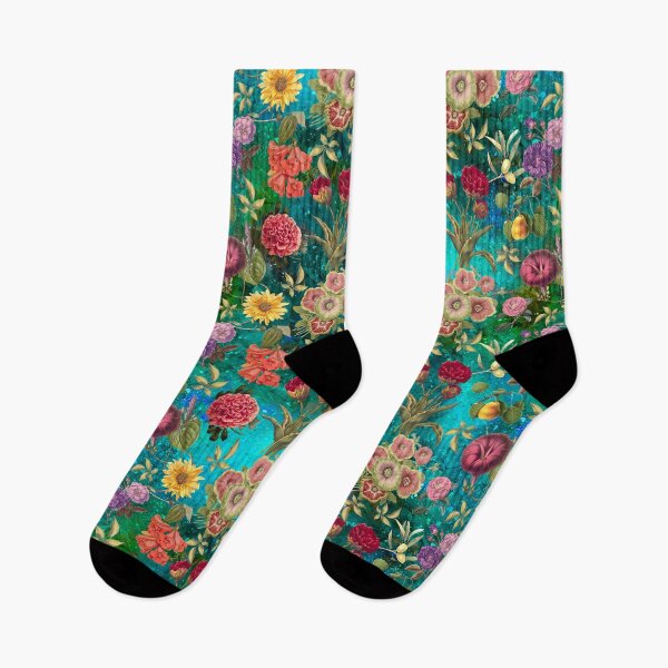 Item preview, Vintage flowers and roses exotic summer garden, botanical pattern, floral illustration, turquoise green vintage floral designed and sold by ZeinabTaha.