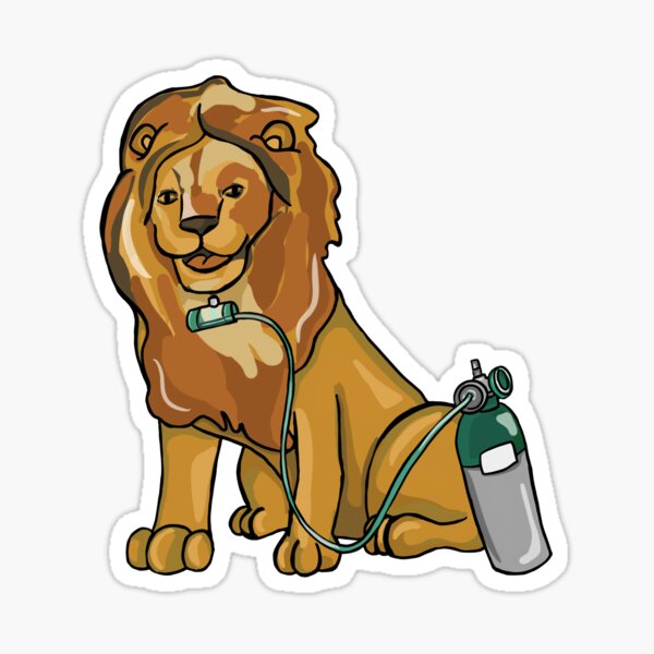 Item preview, Lion with Trach and Portable Oxygen Tank designed and sold by InclusiveDinos.