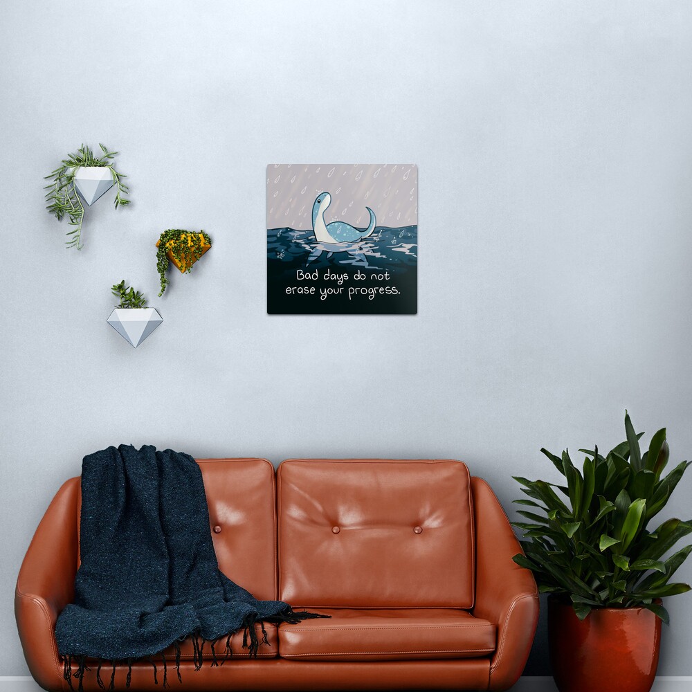"Bad Days Do Not Erase Your Progress" Rainy Loch Ness Nessie Metal Print