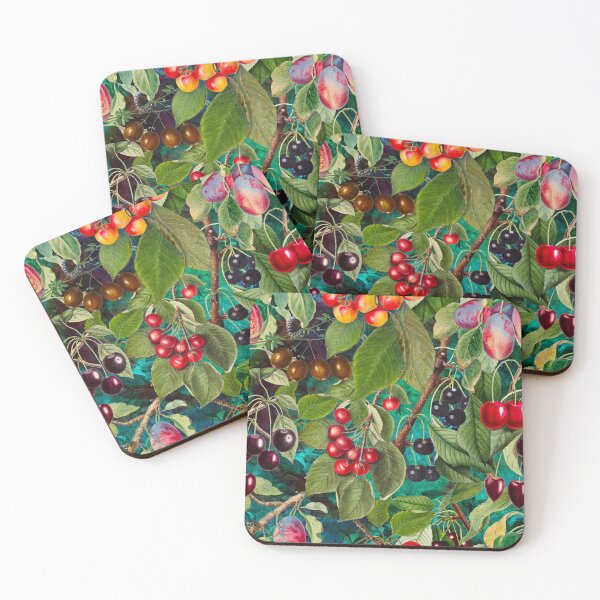 Item preview, Exotic tropical floral leaves and fruits, botanical pattern, tropical plants, turquoise fruit pattern designed and sold by ZeinabTaha.