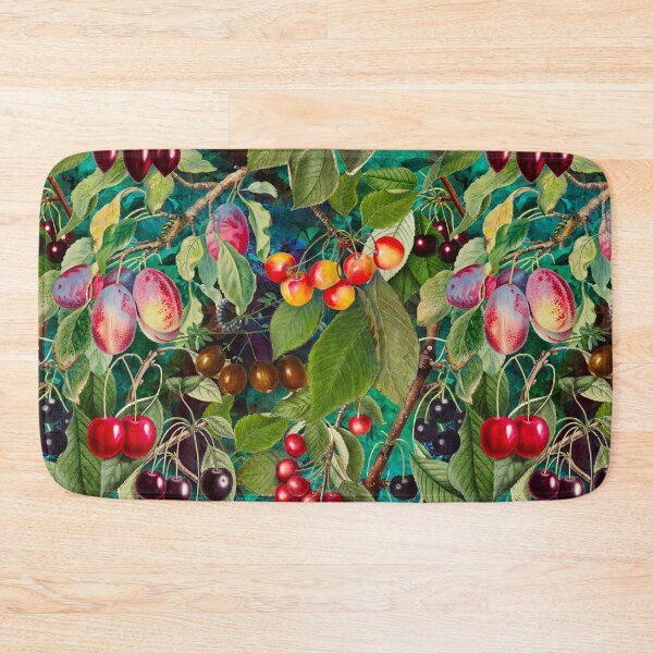 Item preview, Exotic tropical floral leaves and fruits, botanical pattern, tropical plants, turquoise fruit pattern designed and sold by ZeinabTaha.
