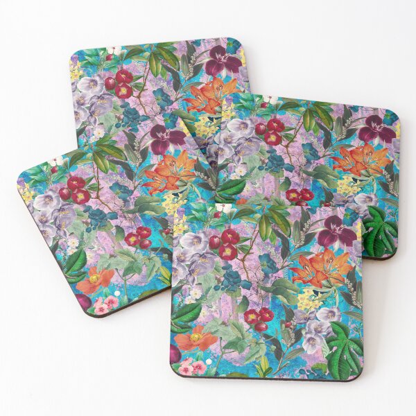 Item preview, Exotic flowers and leaves heaven, leaves and flowers tropical pattern, botanical illustration, pink turquoise floral illustration   designed and sold by ZeinabTaha.