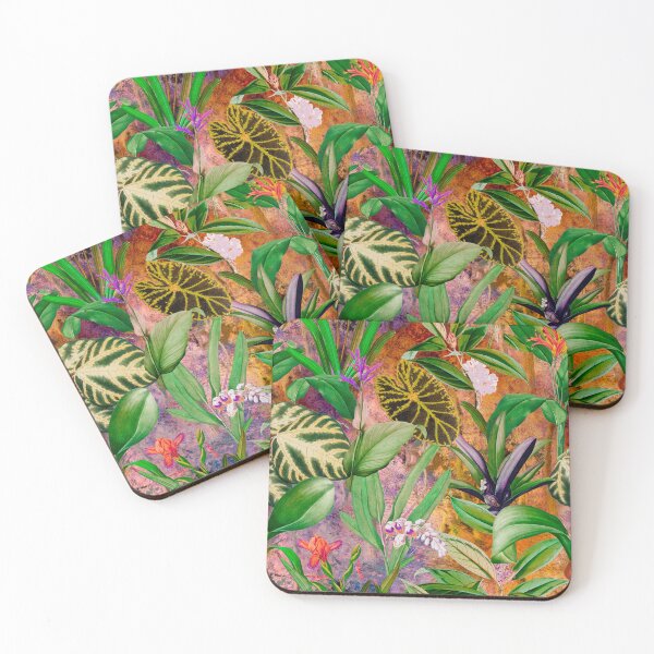 Item preview, Exotic tropical foliage, leaves and flowers tropical pattern, botanical illustration, yellow floral illustration   designed and sold by ZeinabTaha.