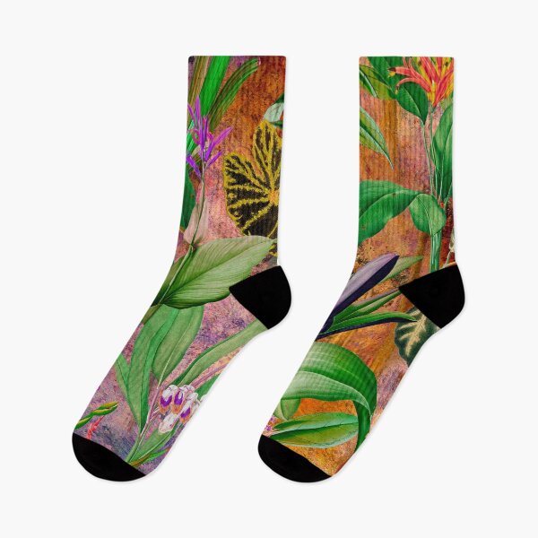 Item preview, Exotic tropical foliage, leaves and flowers tropical pattern, botanical illustration, yellow floral illustration   designed and sold by ZeinabTaha.
