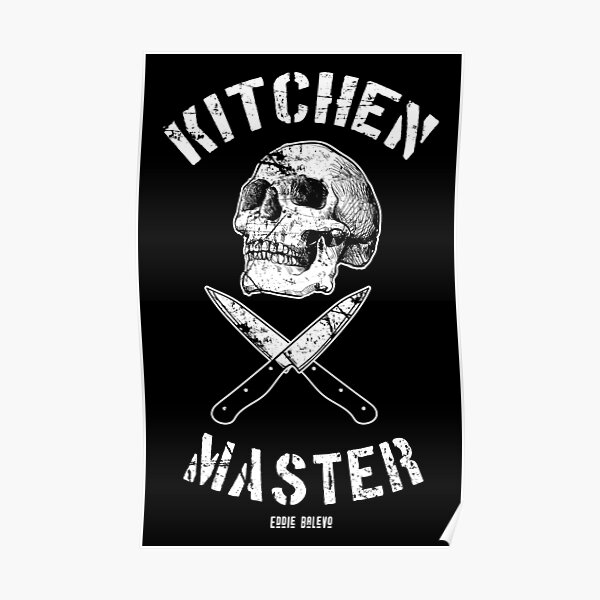 "Kitchen Master Skull Chef with Crossed Knives" Poster for Sale by