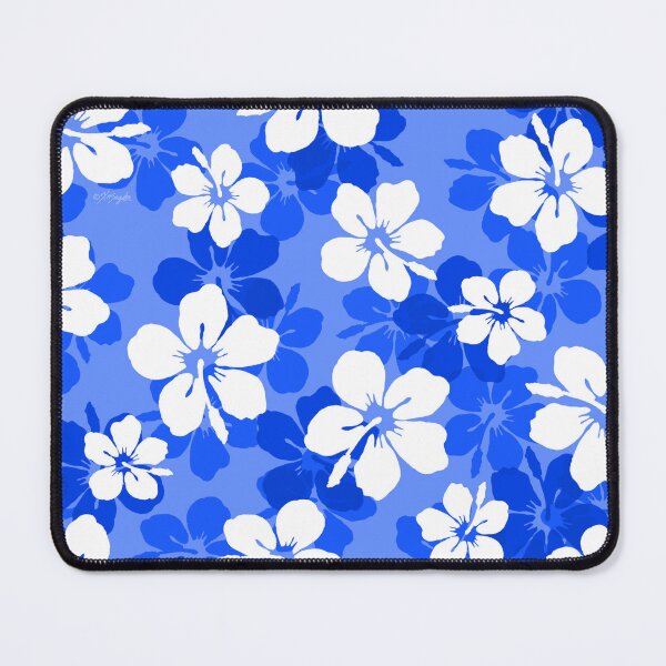 Item preview, Tropical Cobalt Blue and White Hibiscus Flower Pattern designed and sold by ArtVixen.