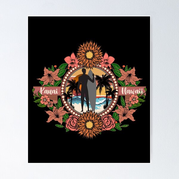 Item preview, Kauai Hawaii Garden Island Surfer Dude Tropical Flowers  designed and sold by CharJens.