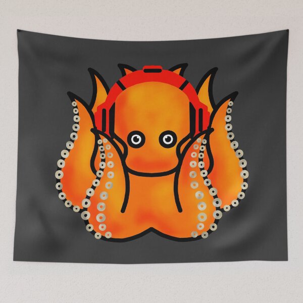 Item preview, orange octopus with red headphones designed and sold by octo-PS.