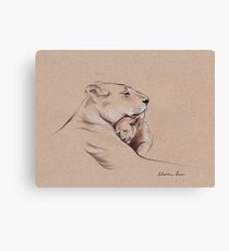 "A Mother's Pride" Lioness and cub original pencil drawing. Canvas Print