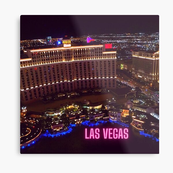 Hotel Lit Up at Night Bellagio Resort and Casino The Strip Las Vegas Nevada | Large Metal Wall Art Print | Great Big Canvas