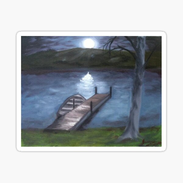 At The Lake By Night Painting Sticker