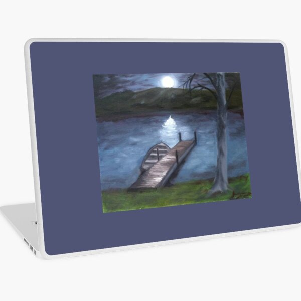 At The Lake By Night Painting Laptop Skin