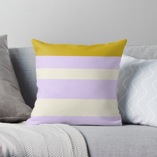 Summer Vibes Happy Stripes in Lavender, Gold, and White Throw Pillow