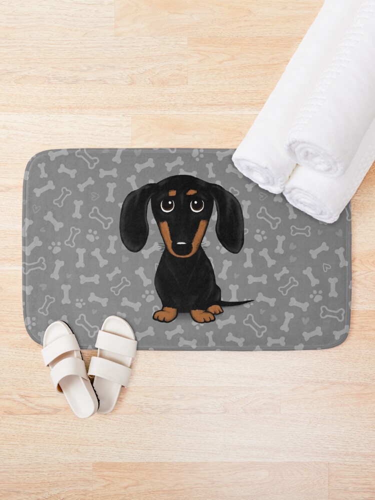 Black and Tan Dachshund with Heart, Cute Cartoon Wiener Dog Bath Mat for  Sale by Jenn Inashvili