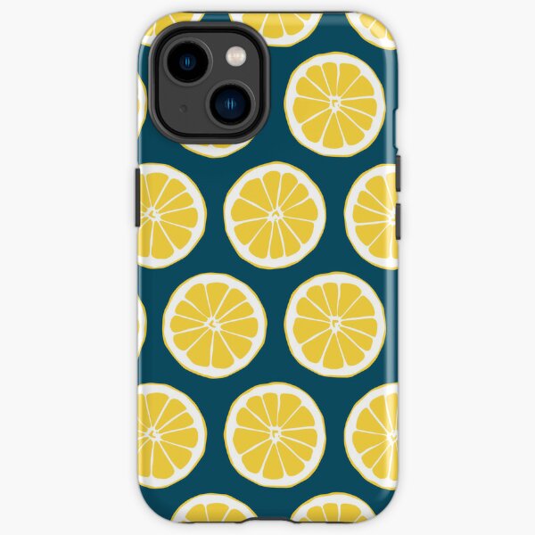 Yellow Lemon Slices on Navy Blue Background  iPhone Tough Case