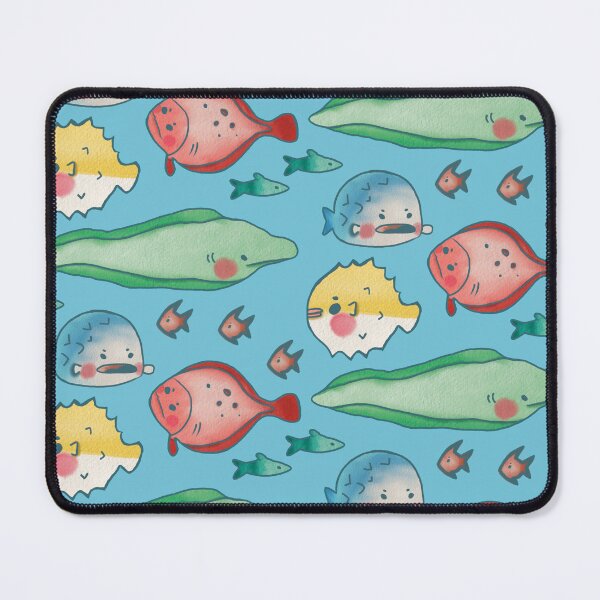 Item preview, Cute Cartoon Watercolor Pufferfish, Eel, and Flatfish Pattern designed and sold by TheRainbowRoom.