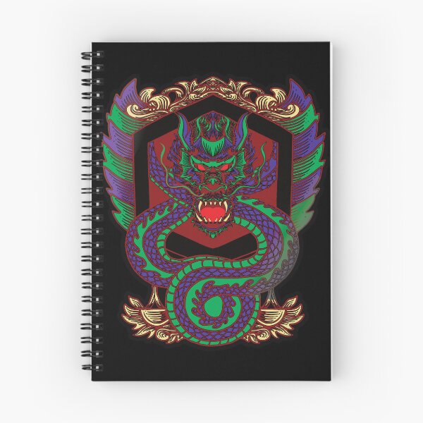 Aperçu de l'œuvre Insigne de dragon mythique asiatique violet et vert coloré créée et vendue par 69Designs-MP.