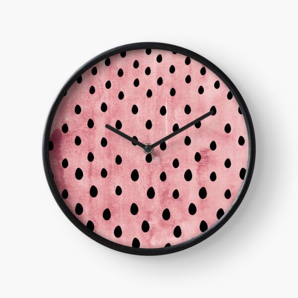 Black Watermelon Seeds on Pink Watercolor Background  Clock