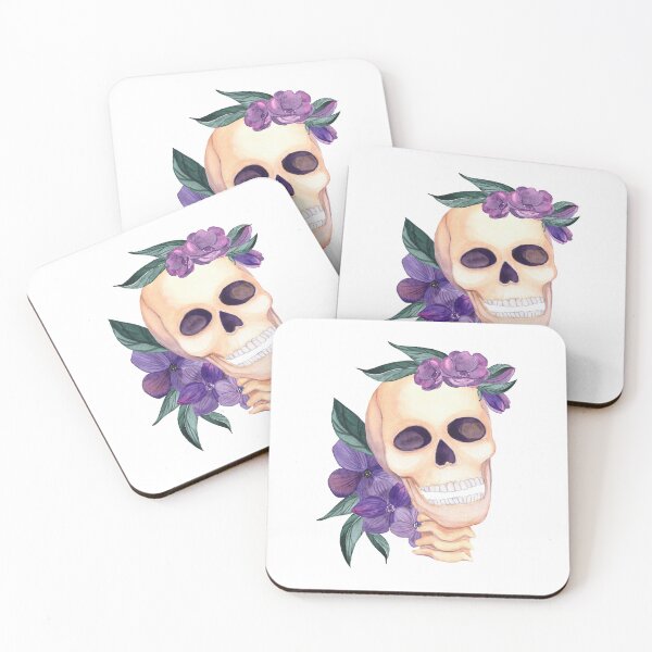 Item preview, Watercolor Human Skull with Purple Flowers designed and sold by silviaol.
