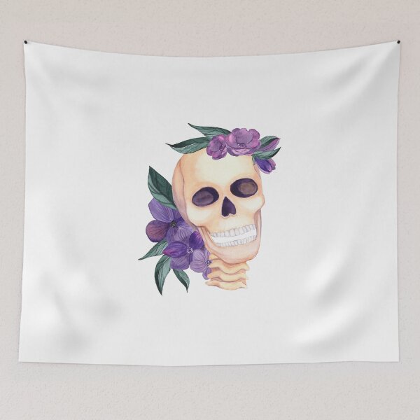 Item preview, Watercolor Human Skull with Purple Flowers designed and sold by silviaol.