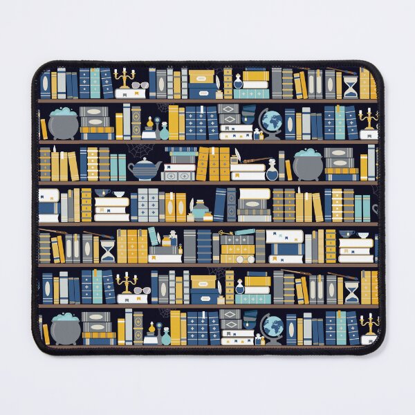 Artikelvorschau, Bücherregal-Muster - Blau-Gelb-Bibliothek entworfen und verkauft von Kit Cronk.