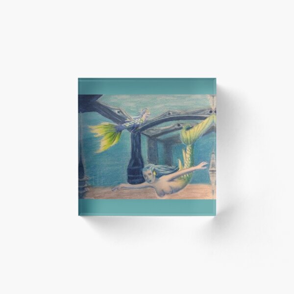 Bahamas Mermaids Drawing Acrylic Block